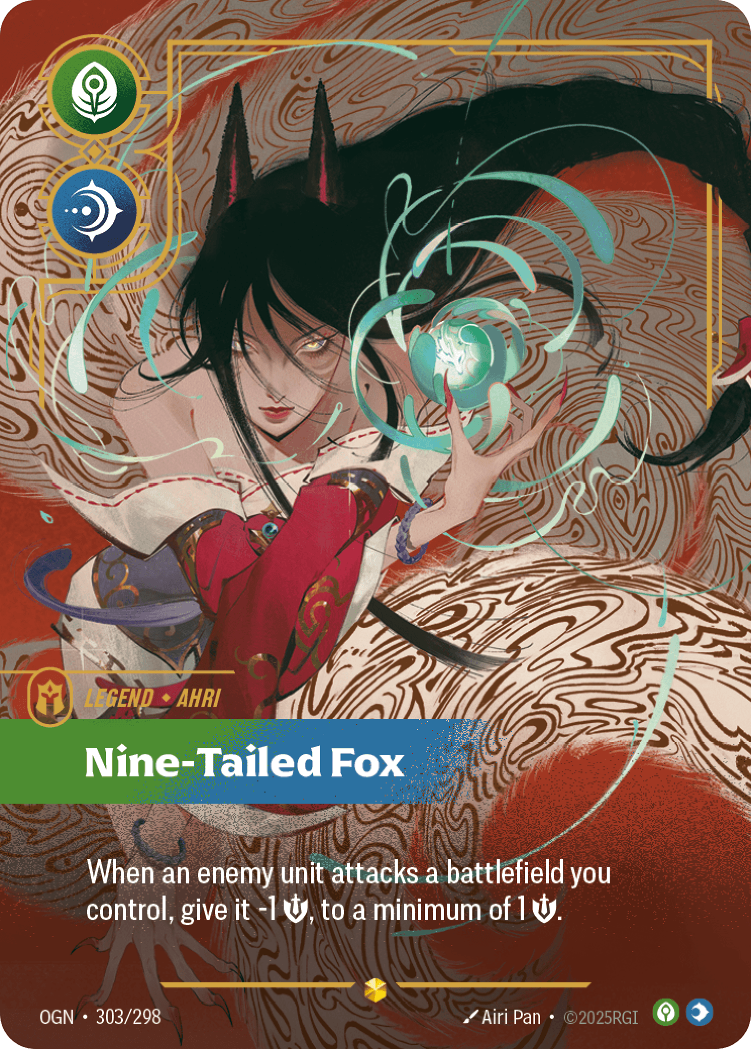 Ahri, Nine-Tailed Fox — a Showcase-rarity Riftbound card from the Origins set