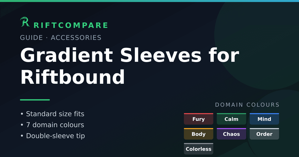 Gradient sleeves for Riftbound cards, shown across Riftbound's seven domain colours