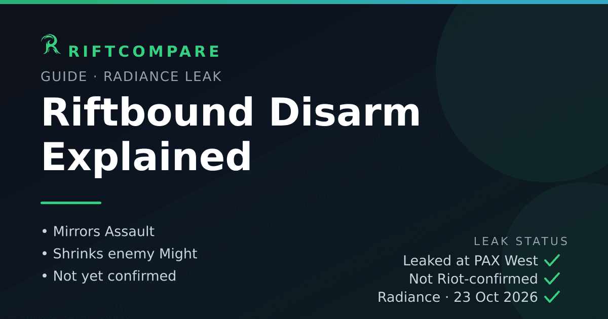 Riftbound Disarm — a leaked Radiance combat mechanic, not yet confirmed by Riot