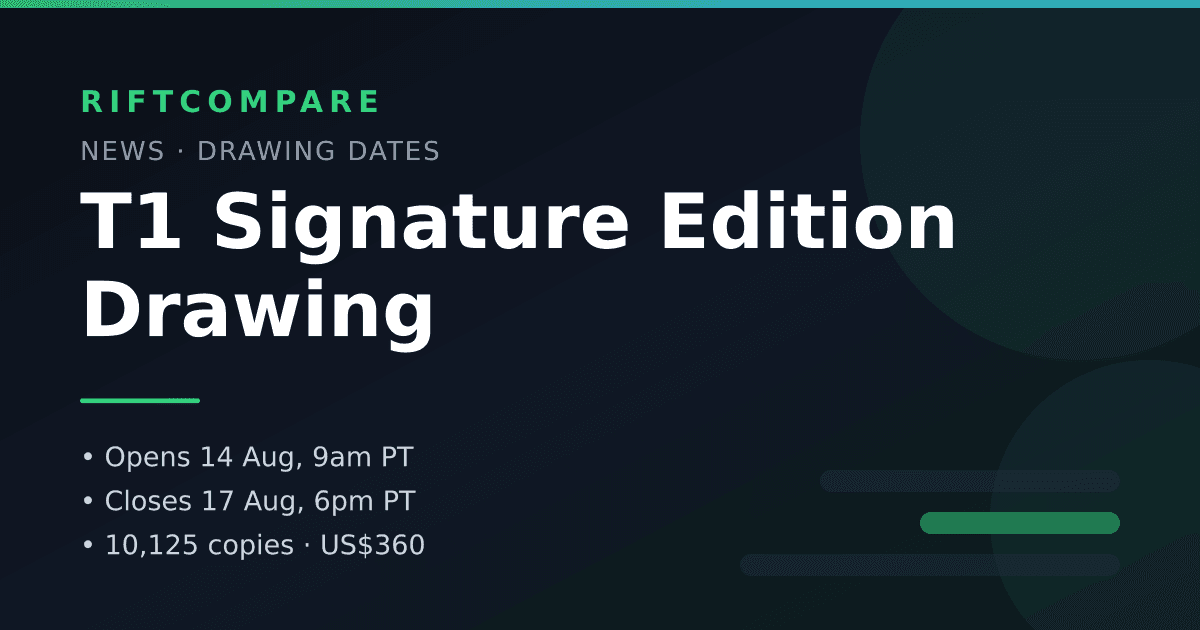 Riftbound T1 2025 Worlds Champion Signature Edition drawing dates — registration 14-17 August 2026