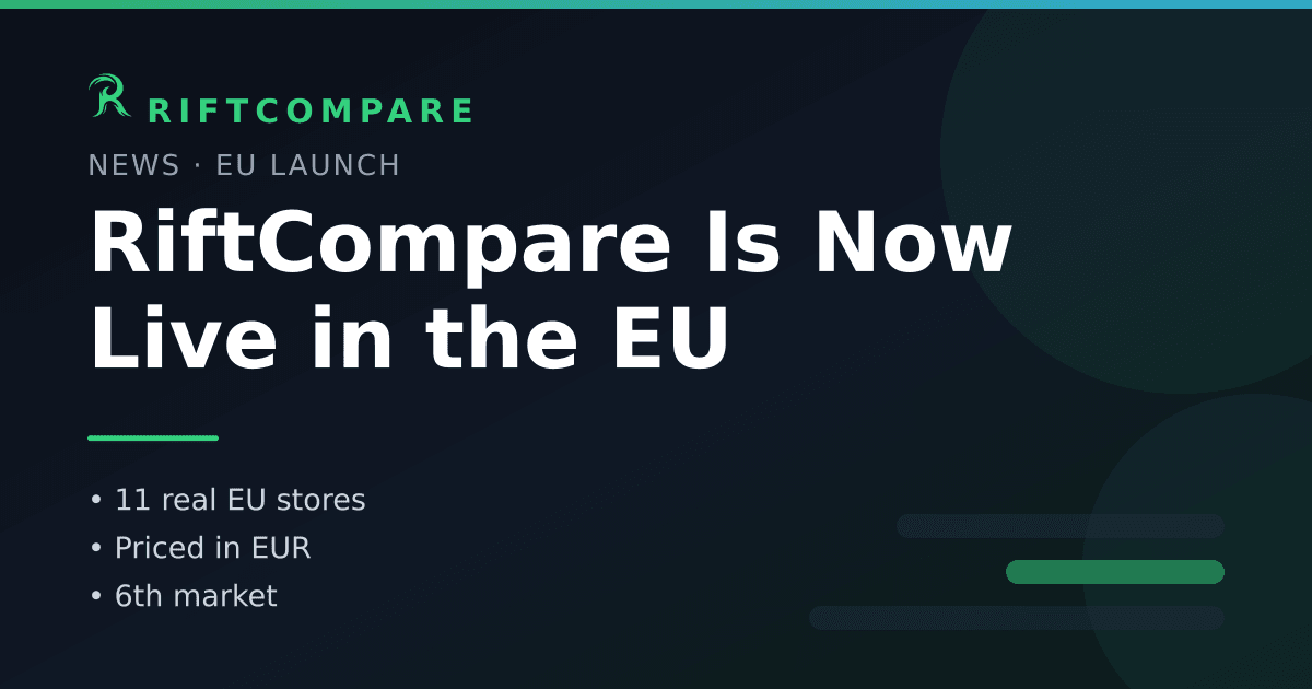 RiftCompare is now live in the EU — the sixth priced market, eleven real eurozone stores, priced natively in EUR