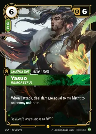 Yasuo, Remorseful — Riftbound Showcase card OGN 076a