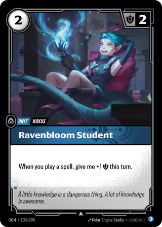 Ravenbloom Student — Riftbound promo card OGN 103