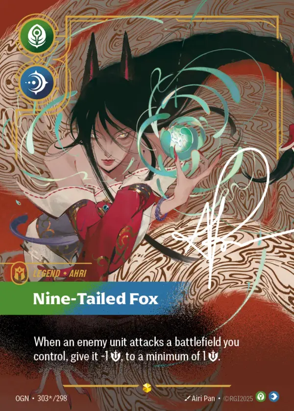 Ahri, Nine-Tailed Fox — Riftbound signature card OGN 303