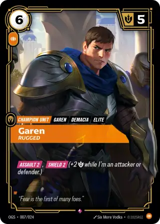 Garen, Rugged — Riftbound promo card OGS 007