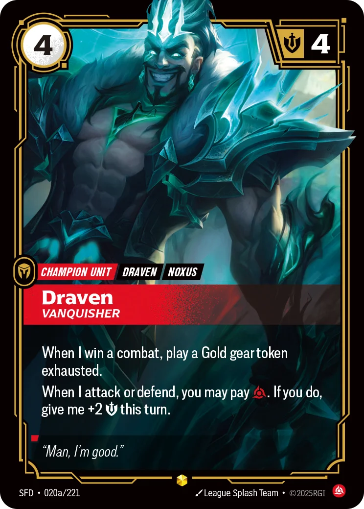 Draven, Vanquisher — Riftbound Showcase card SFD 020a