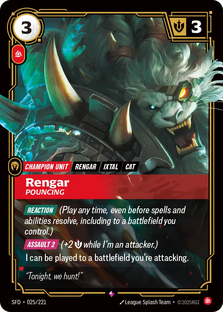 Rengar, Pouncing — Riftbound promo card SFD 025
