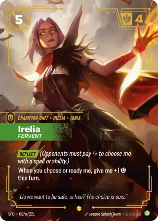 Irelia, Fervent — Riftbound Showcase card SFD 057a