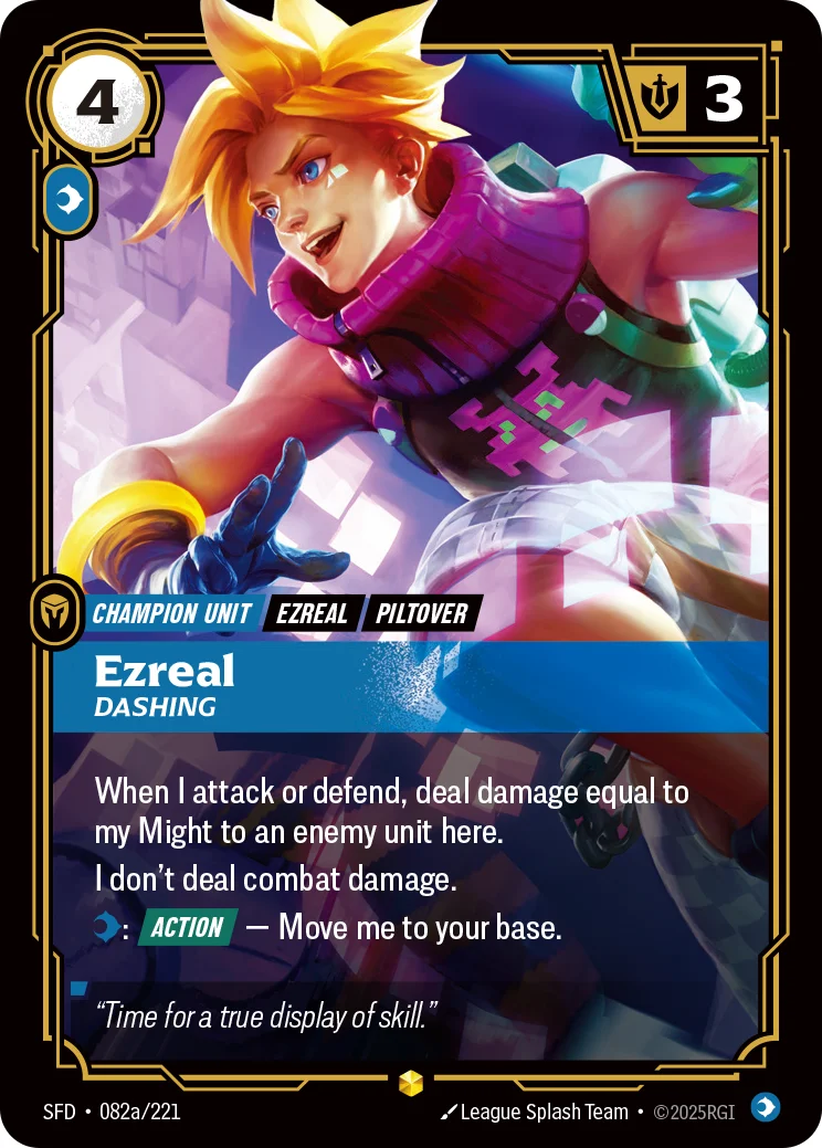 Ezreal, Dashing — Riftbound Showcase card SFD 082a