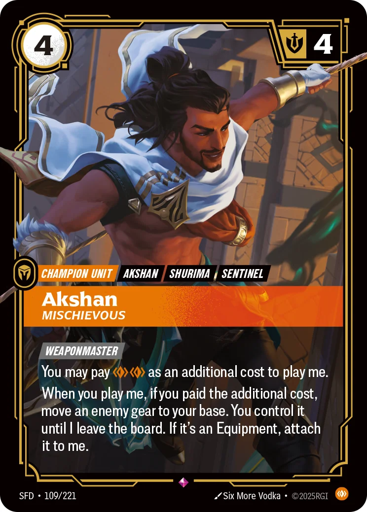Akshan, Mischievous — Riftbound card SFD 109