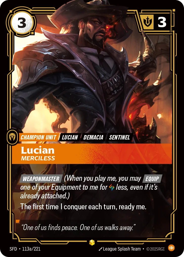 Lucian, Merciless — Riftbound Showcase card SFD 113a