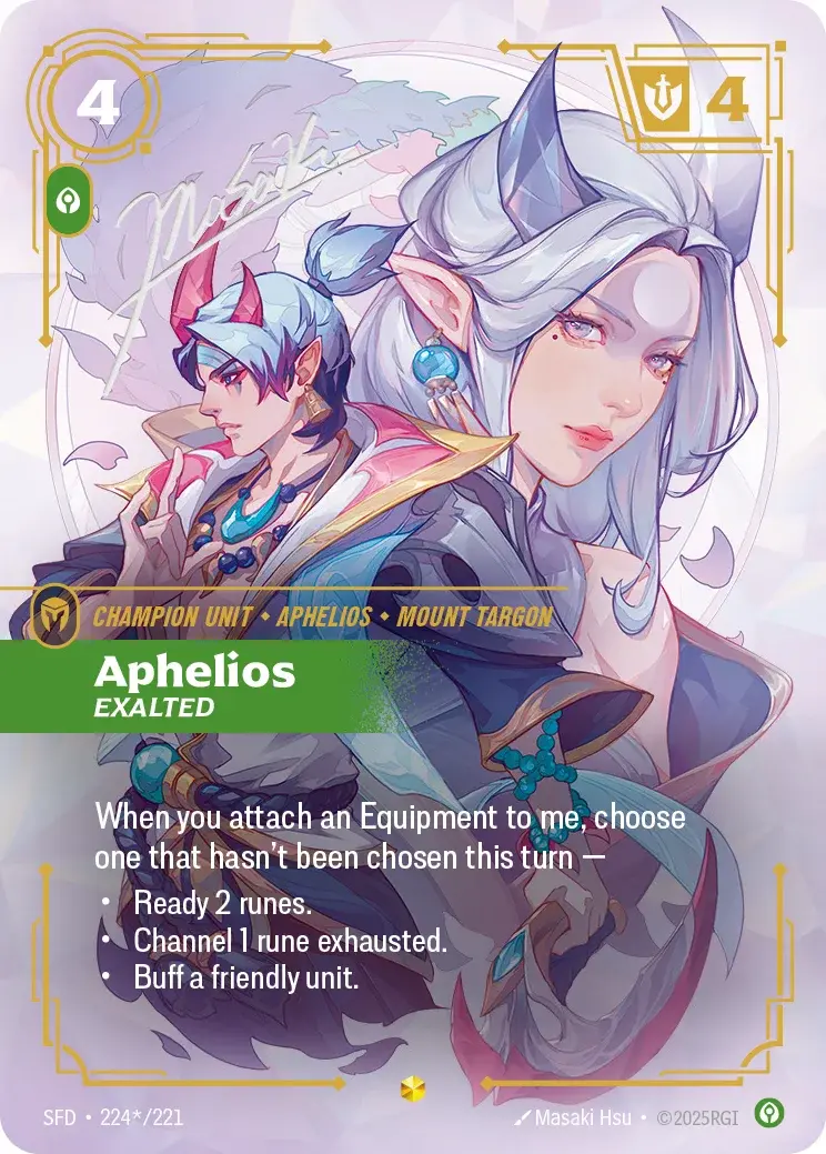 Aphelios, Exalted — Riftbound signature card SFD 224