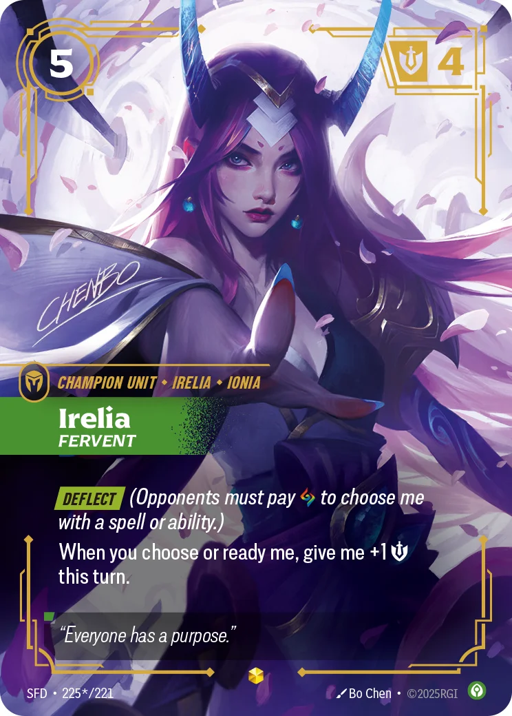 Irelia, Fervent — Riftbound signature card SFD 225