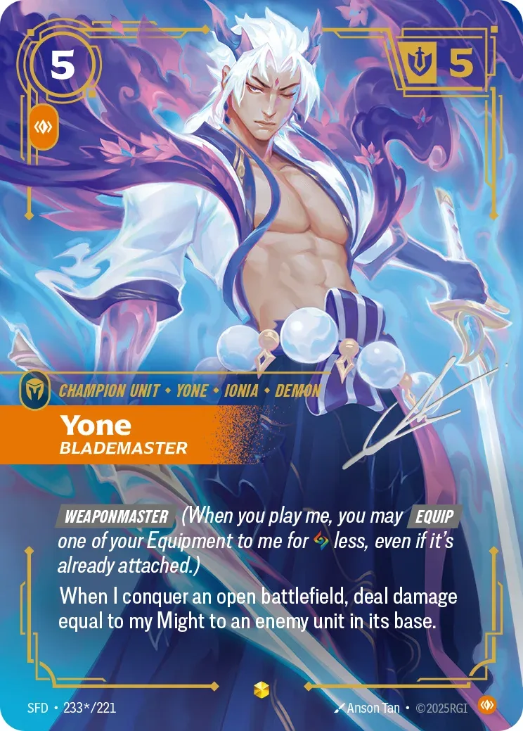 Yone, Blademaster — Riftbound signature card SFD 233