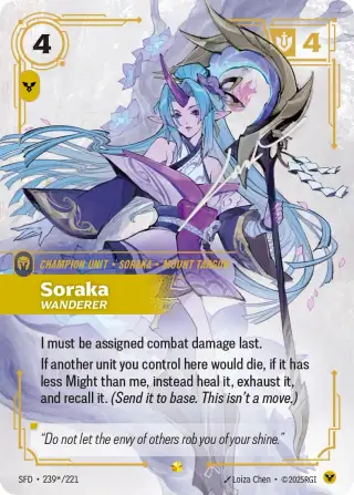Soraka, Wanderer — Riftbound signature card SFD 239