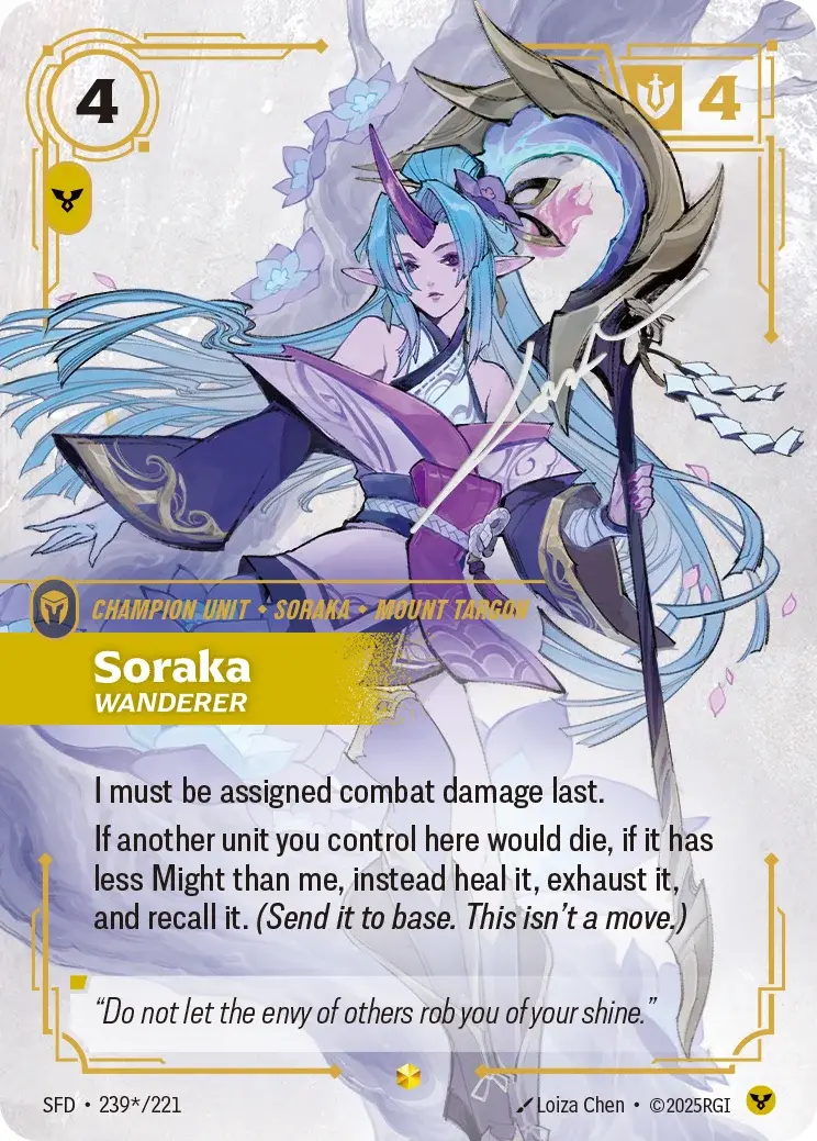Soraka, Wanderer — Riftbound signature card SFD 239