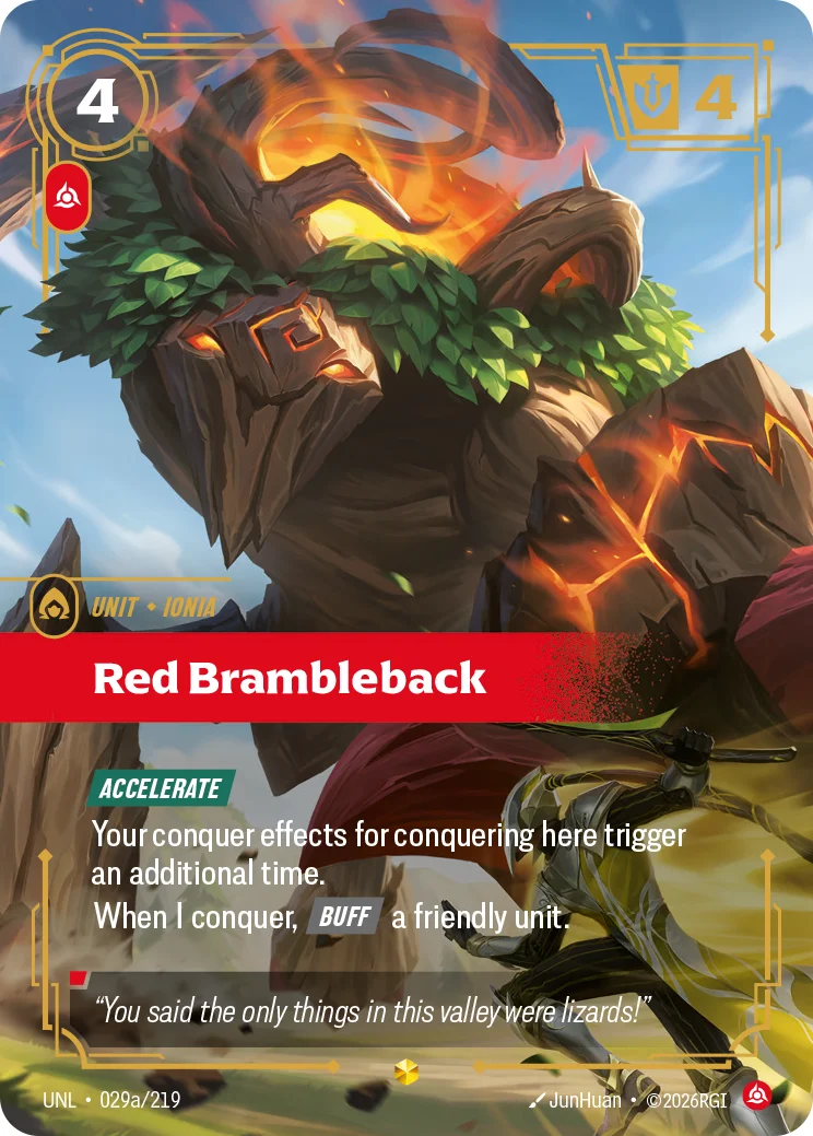 Red Brambleback — Riftbound Showcase card UNL 029a