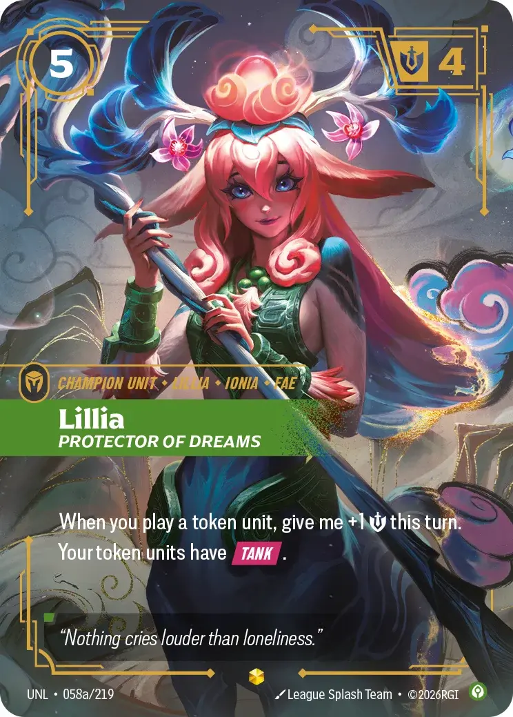 Lillia, Protector of Dreams — Riftbound Showcase card UNL 058a