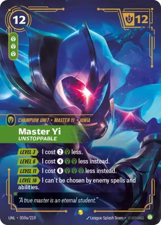 Master Yi, Unstoppable — Riftbound Showcase card UNL 059a