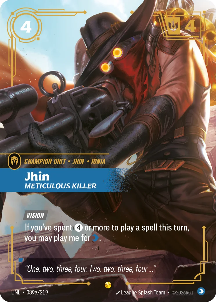 Jhin, Meticulous Killer — Riftbound Showcase card UNL 089a