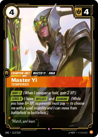 Master Yi, Tempered — Riftbound card UNL 113