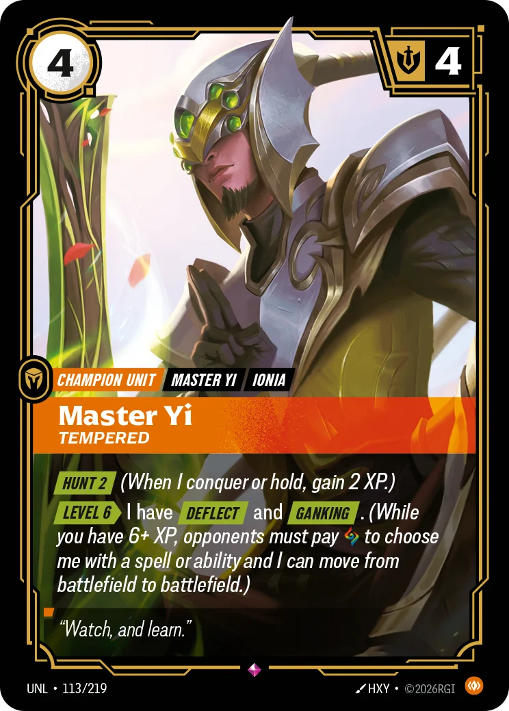 Master Yi, Tempered — Riftbound card UNL 113