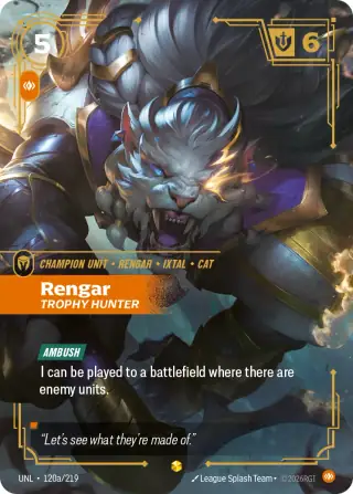 Rengar, Trophy Hunter — Riftbound Showcase card UNL 120a