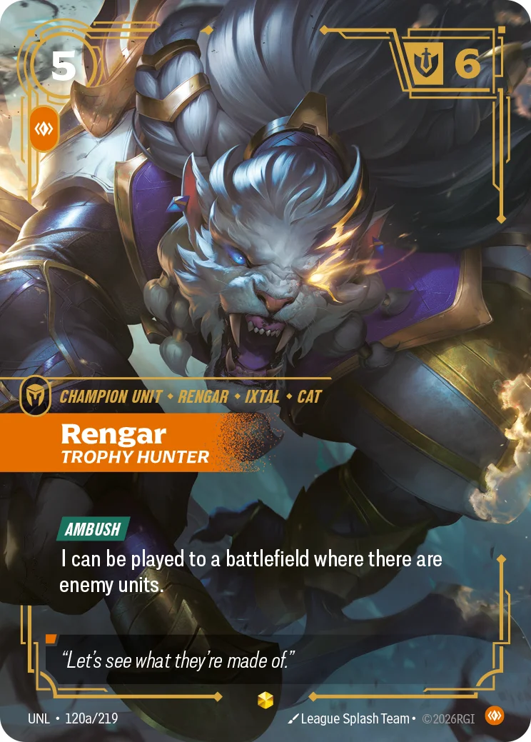 Rengar, Trophy Hunter — Riftbound Showcase card UNL 120a