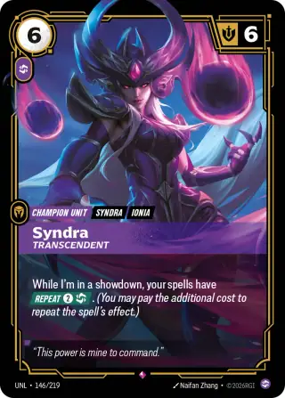 Syndra, Transcendent — Riftbound card UNL 146