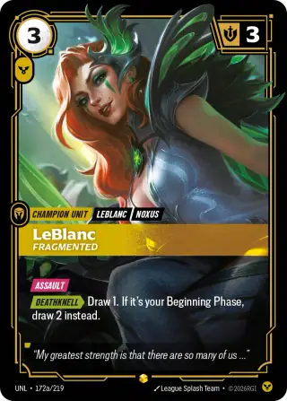 LeBlanc, Fragmented — Riftbound Showcase card UNL 172a