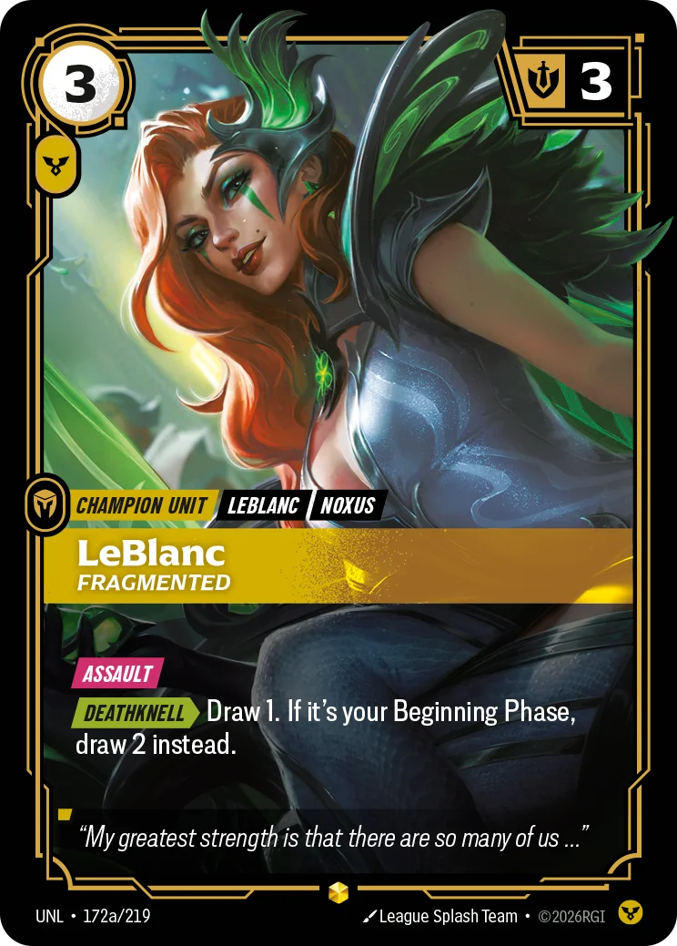 LeBlanc, Fragmented — Riftbound Showcase card UNL 172a