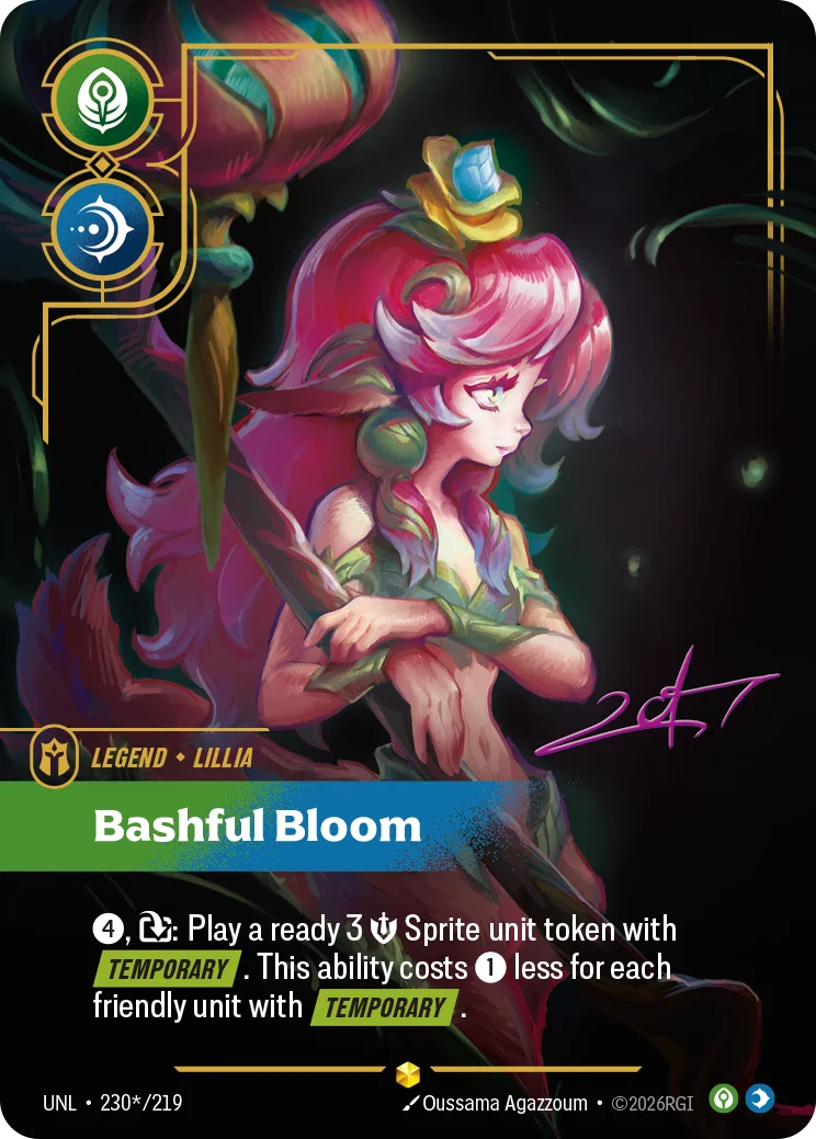 Lillia, Bashful Bloom — Riftbound signature card UNL 230