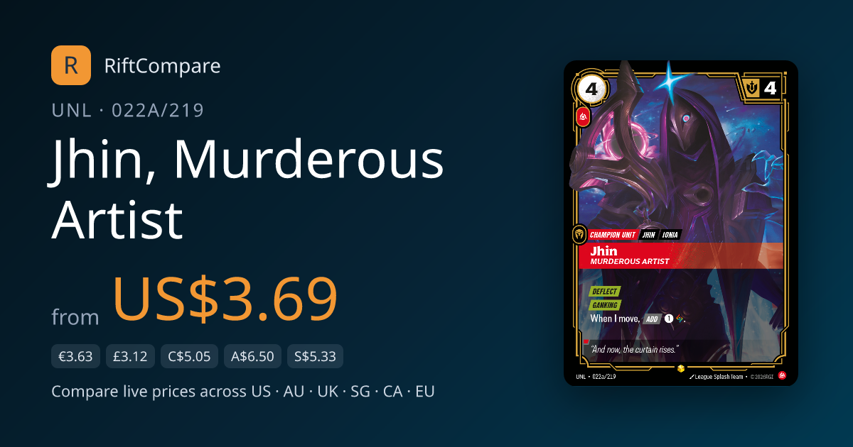 Jhin, Murderous Artist (Showcase) Price — Riftbound UNL — RiftCompare