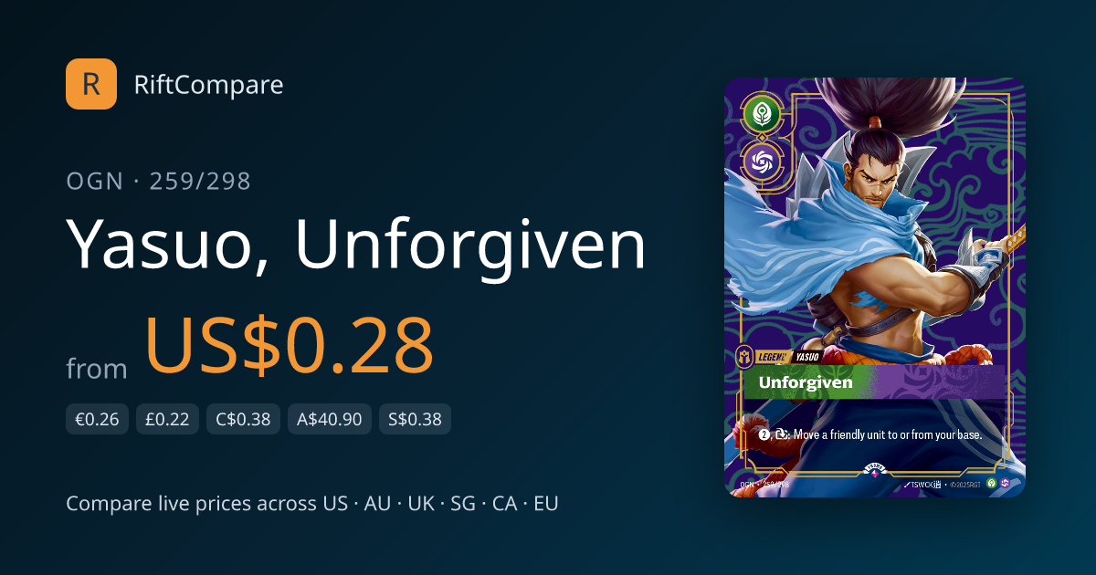 Yasuo Promo Price — Riftbound OGN 259/298 | RiftCompare