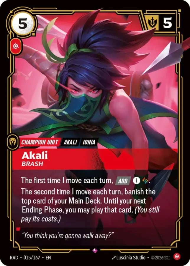 Akali, Brash — Riftbound card RAD 015