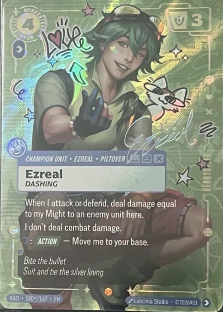 Ezreal, Dashing — Riftbound signature card RAD 180