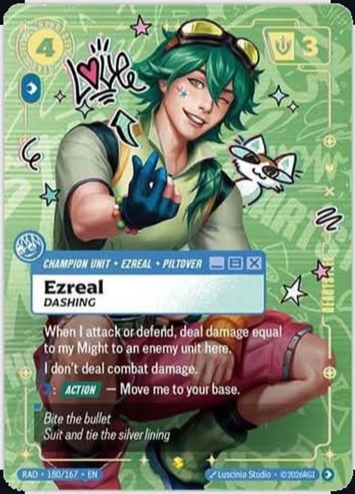 Ezreal, Dashing — Riftbound overnumbered card RAD 180