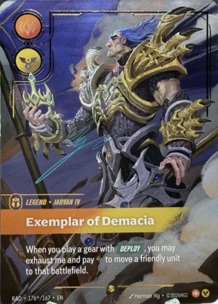 Jarvan IV, Exemplar of Demacia — Riftbound signature card RAD 176