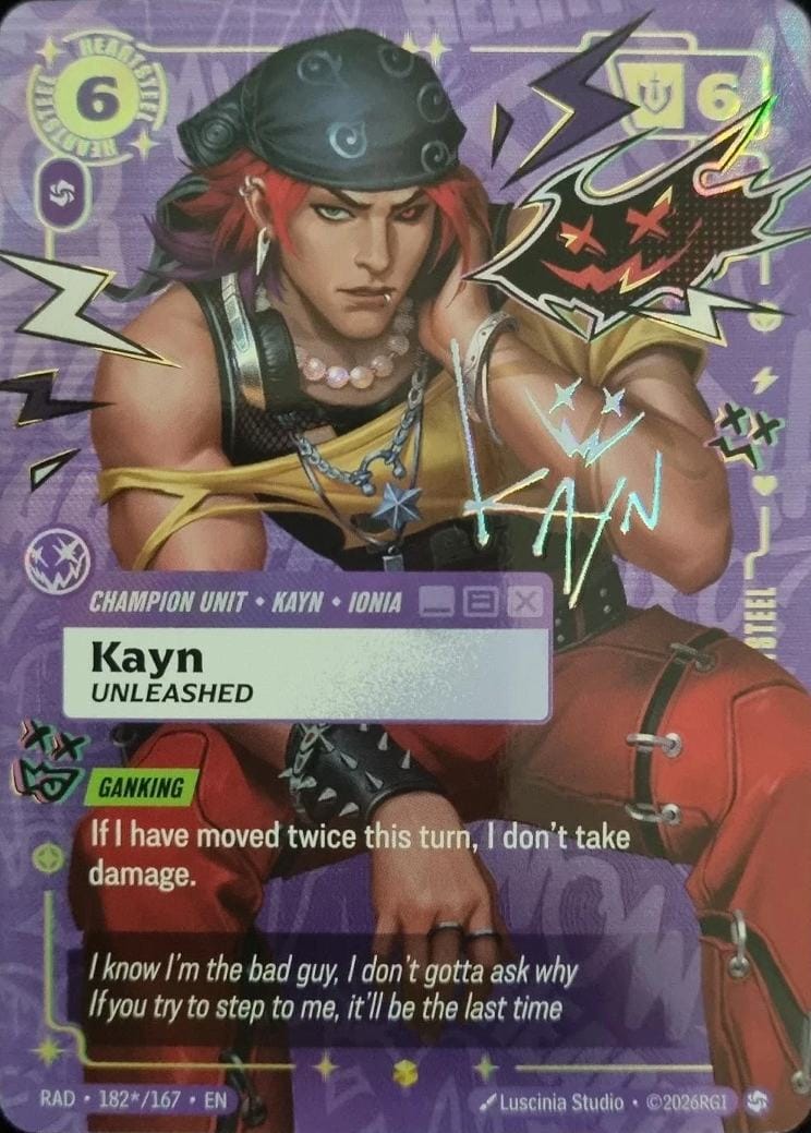Kayn, Unleashed — Riftbound signature card RAD 182